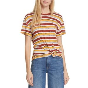 FRAME Wear Thin Striped Linen Crewneck Tee In Sunrise Multi xs